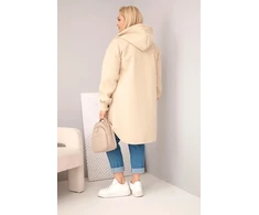 Moteriškas Plus Size paltas su gobtuvu ir sagomis, tamsiai smėlio spalvos