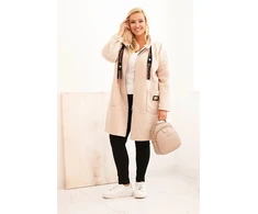Moteriškas Plus Size paltas su gobtuvu ir kišenėmis, smėlio spalvos