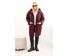 Moteriškas Plus Size paltas su gobtuvu ir kišenėmis, slyvų spalvos