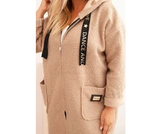 Moteriškas Plus Size paltas su gobtuvu ir kišenėmis, smėlio spalvos