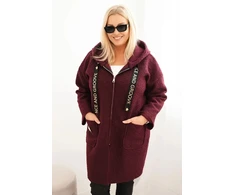 Moteriškas Plus Size paltas su gobtuvu ir kišenėmis, slyvų spalvos