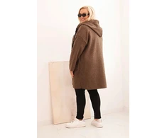 Moteriškas Plus Size paltas su gobtuvu ir kišenėmis, rudas
