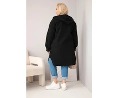 Moteriškas Plus Size paltas su gobtuvu ir sagomis, juodos spalvos