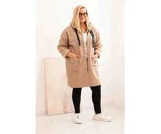 Moteriškas Plus Size paltas su gobtuvu ir kišenėmis, smėlio spalvos