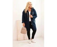 Moteriškas Plus Size paltas su gobtuvu ir kišenėmis, tamsiai mėlynos spalvos