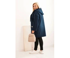 Moteriškas Plus Size paltas su gobtuvu ir kišenėmis, tamsiai mėlynos spalvos