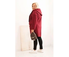 Moteriškas Plus Size paltas su gobtuvu ir kišenėmis, tamsiai raudonos spalvos