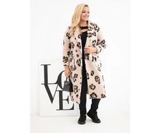 Moteriškas Plus Size paltas su leopardo raštu, smėlio spalvos