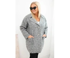 Moteriškas Plus Size paltas su vilna ir kišenėmis, pilkai melange spalvos