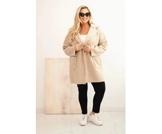 Moteriškas Plus Size paltas su vilna ir kišenėmis, smėlio spalvos