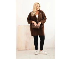 Moteriškas Plus Size paltas su vilna ir kišenėmis, rudas