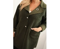 Moteriškas Plus Size paltas su vilna ir kišenėmis, chaki spalvos