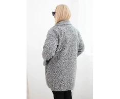 Moteriškas Plus Size paltas su vilna ir kišenėmis, pilkai melange spalvos
