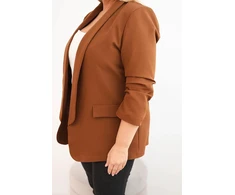 Moteriškas Plus Size švarkas be užsegimo, rudos spalvos