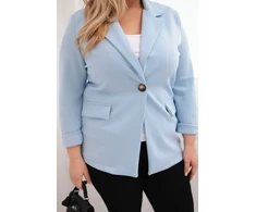 Moteriškas Plus Size švarkas su apykakle ir ilgomis rankovėmis, mėlynos spalvos