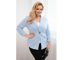 Moteriškas Plus Size švarkas su apykakle ir ilgomis rankovėmis, mėlynos spalvos