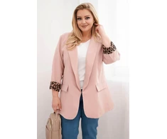 Moteriškas Plus Size švarkas su leopardo pamušalu, pudrinės rožinės spalvos