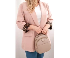 Moteriškas Plus Size švarkas su leopardo pamušalu, pudrinės rožinės spalvos