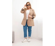 Moteriškas Plus Size švarkas su leopardo rašto pamušalu, kapučino spalvos