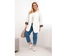 Moteriškas Plus Size švarkas su panterinės spalvos pamušalu, ekru