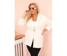 Moteriškas Plus Size švarkas su viskoze, ilgomis rankovėmis ir apykakle, ekru spalvos