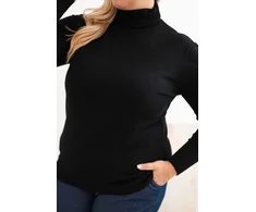 Moteriškas Plus Size viskozinis megztinis su golfu, juodos spalvos