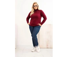 Moteriškas Plus Size viskozinis megztinis su golfu, burgundiškos spalvos