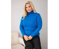 Moteriškas Plus Size viskozinis megztinis aukštu kaklu, rugiagėlių mėlynos spalvos