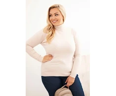 Moteriškas Plus Size viskozinis megztinis aukštu kaklu, smėlio spalvos