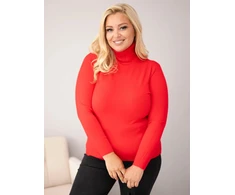 Moteriškas Plus Size viskozinis megztinis aukštu kaklu, raudonos spalvos