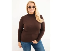 Moteriškas Plus Size viskozinis megztinis su golfu, tamsiai rudas