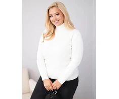 Moteriškas Plus Size viskozinis megztinis su golfu, ekru spalvos