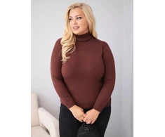 Moteriškas Plus Size viskozinis megztinis su golfu, tamsiai rudas