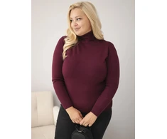 Moteriškas Plus Size viskozinis megztinis aukštu kaklu, slyvų spalvos
