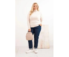 Moteriškas Plus Size viskozinis megztinis aukštu kaklu, smėlio spalvos