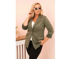 Moteriškas Plus Size viskozinis švarkas su apykakle, chaki spalvos
