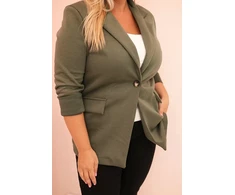 Moteriškas Plus Size viskozinis švarkas su apykakle, chaki spalvos