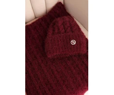 Moteriškas žieminis komplektas – kepurė ir šalikas, bordo spalvos