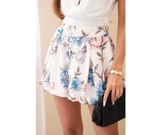 Moteriški gėlėti šortai su juosmens raišteliu, mėlyni
