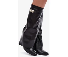 Moteriški ilgaauliai batai su atlenkiamu aulu, juodi