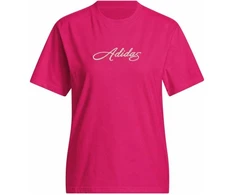 Moteriški marškinėliai adidas Cursive Wordmark Graphic Fuchsia KT2611