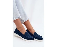 Moteriški mokasinai su zomšiniu viršumi tamsiai mėlyni Vinceza
