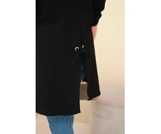 Moteriški Plus Size marškiniai iš medvilnės su sagomis ir apykakle, juodi