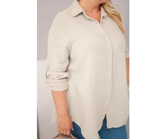 Moteriški Plus Size marškiniai iš muslino, tamsiai smėlio spalvos