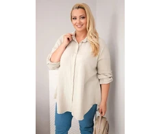 Moteriški Plus Size marškiniai iš muslino, tamsiai smėlio spalvos