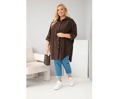 Moteriški Plus Size marškiniai iš viskozės su nuimamomis rankovėmis, rudi