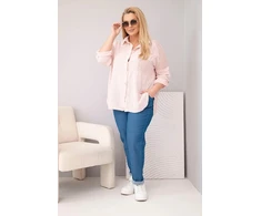Moteriški Plus Size marškiniai su apykakle ir nėriniuota detale, tamsiai dulkėtos rožinės spalvos