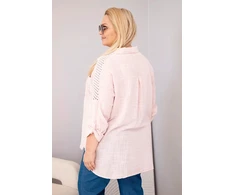 Moteriški Plus Size marškiniai su apykakle ir nėriniuota detale, tamsiai dulkėtos rožinės spalvos