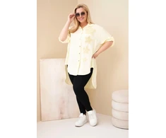 Moteriški Plus Size marškiniai su gėlių siuvinėjimu, geltoni