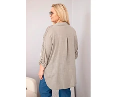 Moteriški Plus Size marškiniai su nėriniais ir apykakle, smėlio spalvos